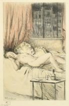 Paul Emile Becat (1885-1960), a pair of colour etchings of female nudes, 'L'Impredente' and 'Premier