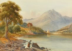 Joshua Renshaw (late 19th Century), Highland lake with a lone fisherman, watercolour, signed, 10"