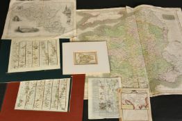 A large assortment of antique maps, unframed, (q).