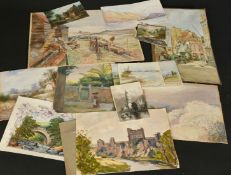 A collection of unframed mainly 19th Century watercolour landscapes, (q).