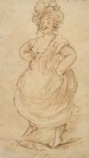 T. Rowlandson, Circa 1800, a gregarious lady in a hat, ink and wash, signed, 7.75" x 4.5" (19.5 x