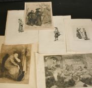 A collection of eight Continental etchings after Meissonier and others, the smallest 7" x 4" (18 x