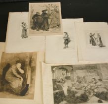 A collection of eight Continental etchings after Meissonier and others, the smallest 7" x 4" (18 x