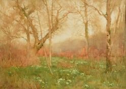 Hugh L Norris (1863-1942), 'Primrose Time', an early year landscape, watercolour, signed, 10" x 13.