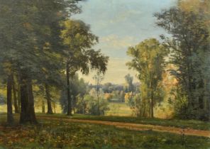 Kuwasseg, 19th Century, a view through trees in a parkland setting, oil on canvas, signed, 16" x