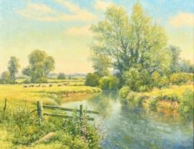 Mervyn Goode (20/21st Century), 'Riverbank Stile, High Summer', oil on canvas, signed, 14" x 18" (36