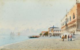 Andrea Biondetti (1851-1946), figures on a square in Venice, watercolour, signed, 6" x 9.5" (15 x