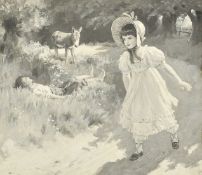 Percy Tarrant (1855-1934), 'Maggie', oil on board, en grisaille, 5" x 6" (13 x 15cm).