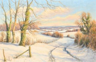 Mervyn Goode (20/21st Century), 'Beeches on the Snow-Clad Downs', oil on canvas, signed, 24" x