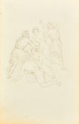 Circle of John Flaxman, two groups of figures in classical dress, pen and ink, each 7" x 4.25" (17 x