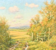 Mervyn Goode (20/21st Century), 'Woodland Edge, Autumn Tints', oil on canvas, signed, 18" x 20" (