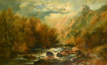 William Widgery (1822-1893), a view of a boulder-strewn mountain river, oil on canvas, signed, 25" x