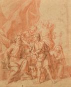 17th Century, an old master drawing of gathered figures with cherubs in attendance, sanguine and