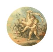 Bartolozzi after Cipriani, a pair of 19th Century prints of playful cherubs, 4.5" (11.5cm) diameter,