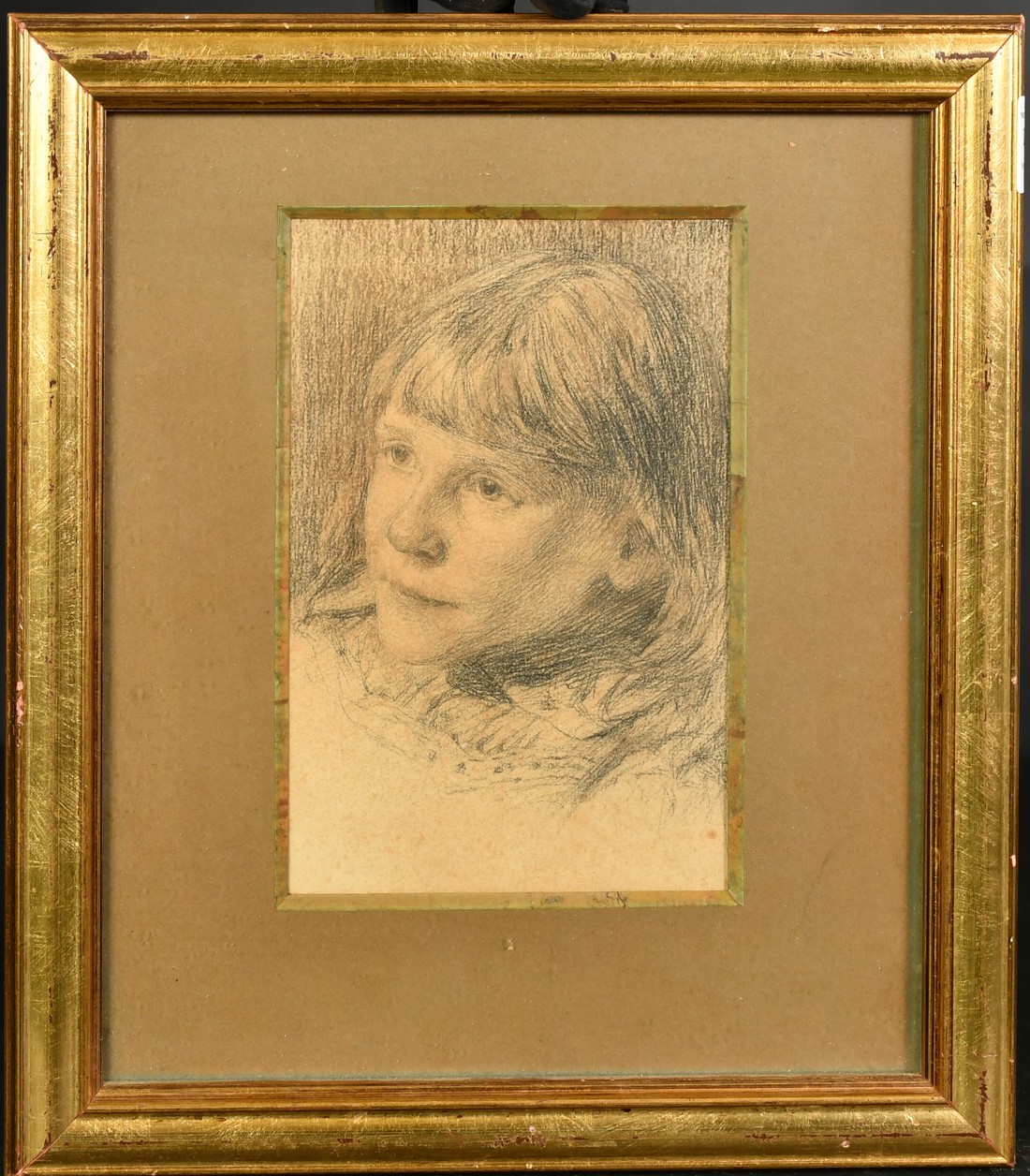 Early 20th Century, a head study of a girl, pencil and charcoal, possibly German School, 8.5" x 5.5" - Image 2 of 3