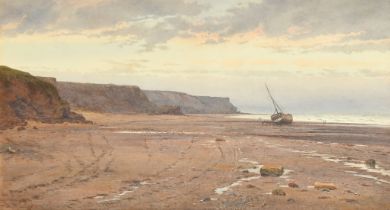 John McDougal (19th/20th Century), figures around a beached boat in a cove, watercolour, signed