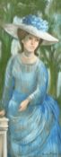 James Arthur Morris (20th Century) British, 'Lady in Blue', gouache, signed, 15" x 6.5", (38x16.