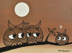 Will Spencer (20th Century), a family of owls on a branch, gouache on board, signed, 18" x 24" (46 x