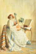 Catherine Gulley (19th/20th Century), 'The Guitar Player', an elegant female figure playing the