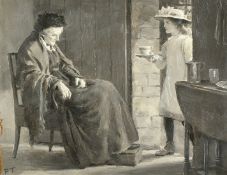 Percy Tarrant (1855-1934), 'Ruth Visitor', oil on board, en grisaille, 5" x 6" (13 x 15cm).