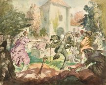 Harold Hope Read (1881-1959), a confusing scene in a church graveyard, watercolour, 12" x 16" (30