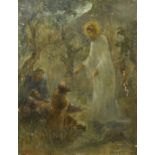 A. Restif, Circa 1892, a pair of oil on canvas scenes of religious subjects, one signed and dated
