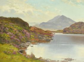 Alfred Oliver (1886-1921) British, a view of a mountain lake lined with heather, oil on canvas,