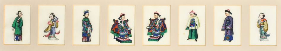 A Collection of twenty-two 19th Century Chinese watercolours of figures on pith paper, eight
