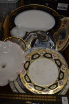 Decorative dishes, opaque glass tazza and other items.