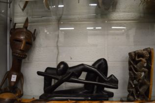 African carved hardwood figures.