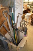 A quantity of gardening and other tools.