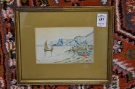 A group of four small watercolours depicting coastal scenes and sailing boats.