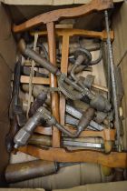 Early wood working tools to include mortice chisels, bow saws etc.