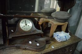 Bellows, mantel clock and other items.