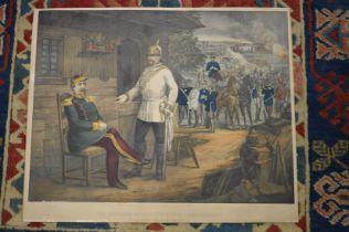 The interview of Napoleon III with Count Bismarck, colour engraving, unframed.