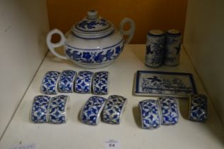 Blue and white china.