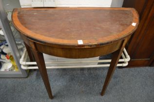 A mahogany and satinwood banded demi-lune console table (faults).