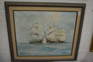 George Richard Deakins, A tall ship and sailing boat of the coast, oil on board and another