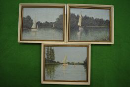 A set of three miniature oil paintings.