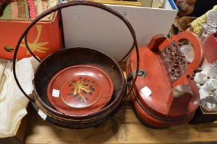 Chinese red lacquer box and cover and two other items.