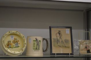 A collection of cricket and football items to include an amusing nursery dish with two koala's