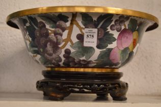 A cloisonne bowl on stand.