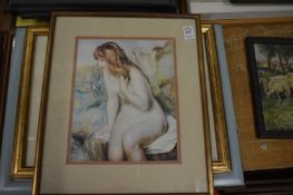 A group of prints to include seated female nude, flower studies, landscapes etc.