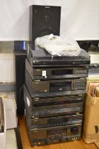 Stacking hi-fi system with speakers.