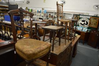 Victorian dining chairs, stool, correction chair, occasional table and cake stand.