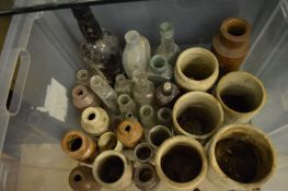 Old stoneware jars, glass bottles etc.