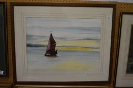 R W Lock, Sailing ship on a calm sea, watercolour, signed and dated.