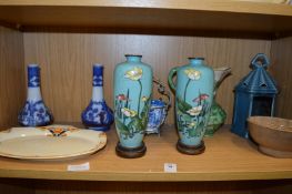 A pair of cloisonne vases and stands (faults) together with other decorative china etc.