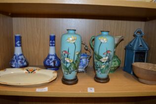 A pair of cloisonne vases and stands (faults) together with other decorative china etc.