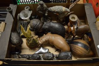 A quantity of carved wood busts, animals and other collectables.